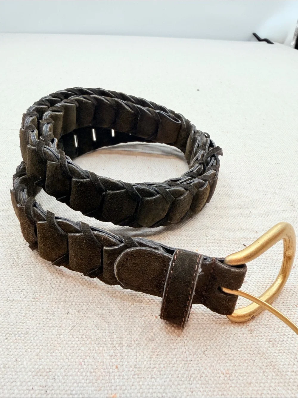 Brown Suede Women’s Belt with Brass Buckle